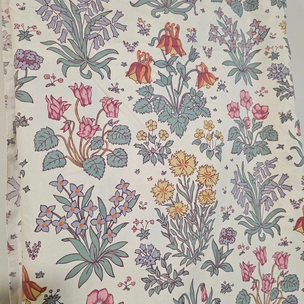 Vintage Liberty London Martex Flat Sheet Full Cream Floral Lace Ruffle Cottage